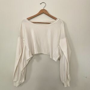 Free People Movement  Cropped  Sweatshirt S Cream Ivory Oversized Cozy Boho